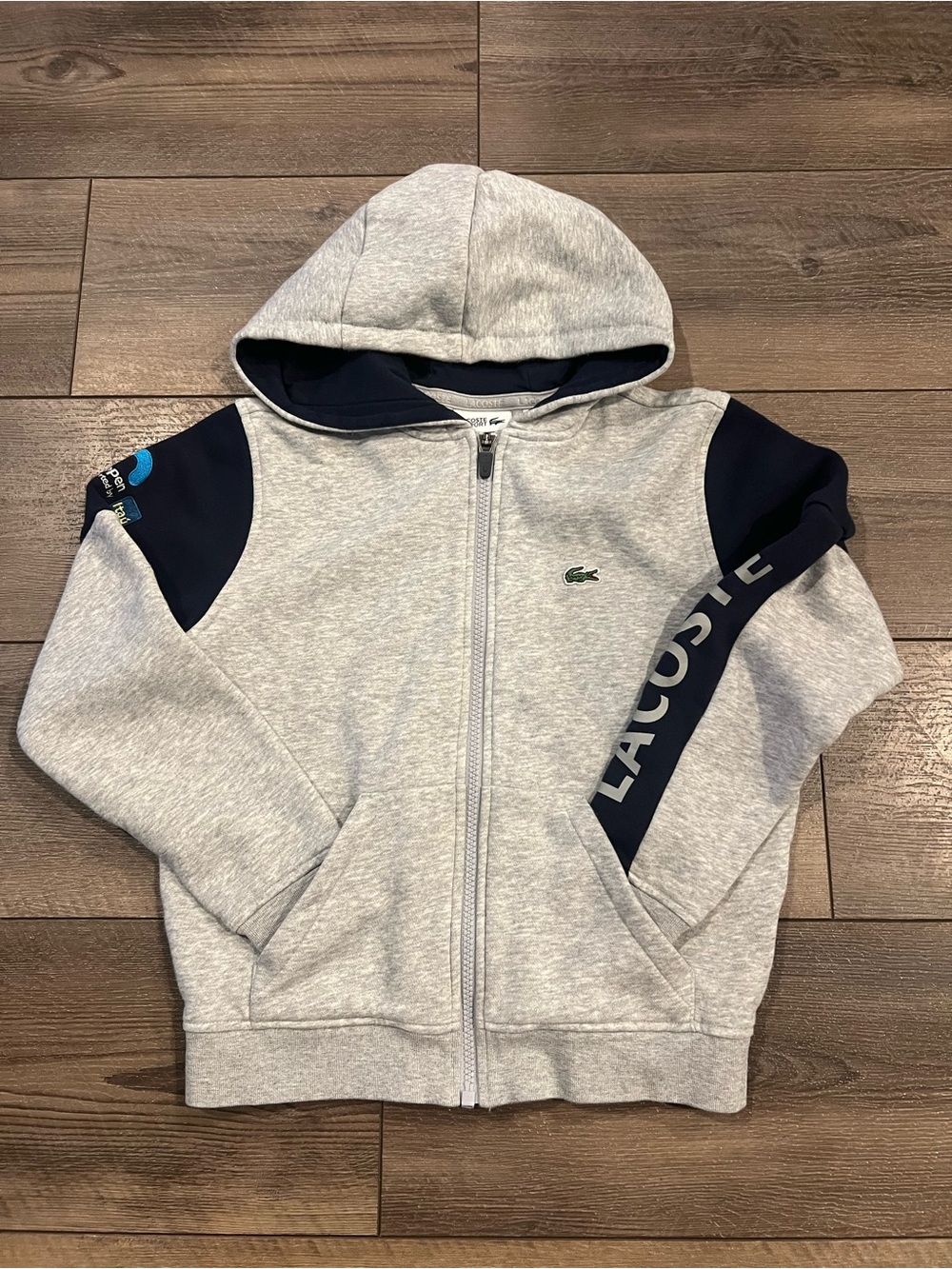 Lacoste Kids Grey & Navy Zip Hoodie Size 10